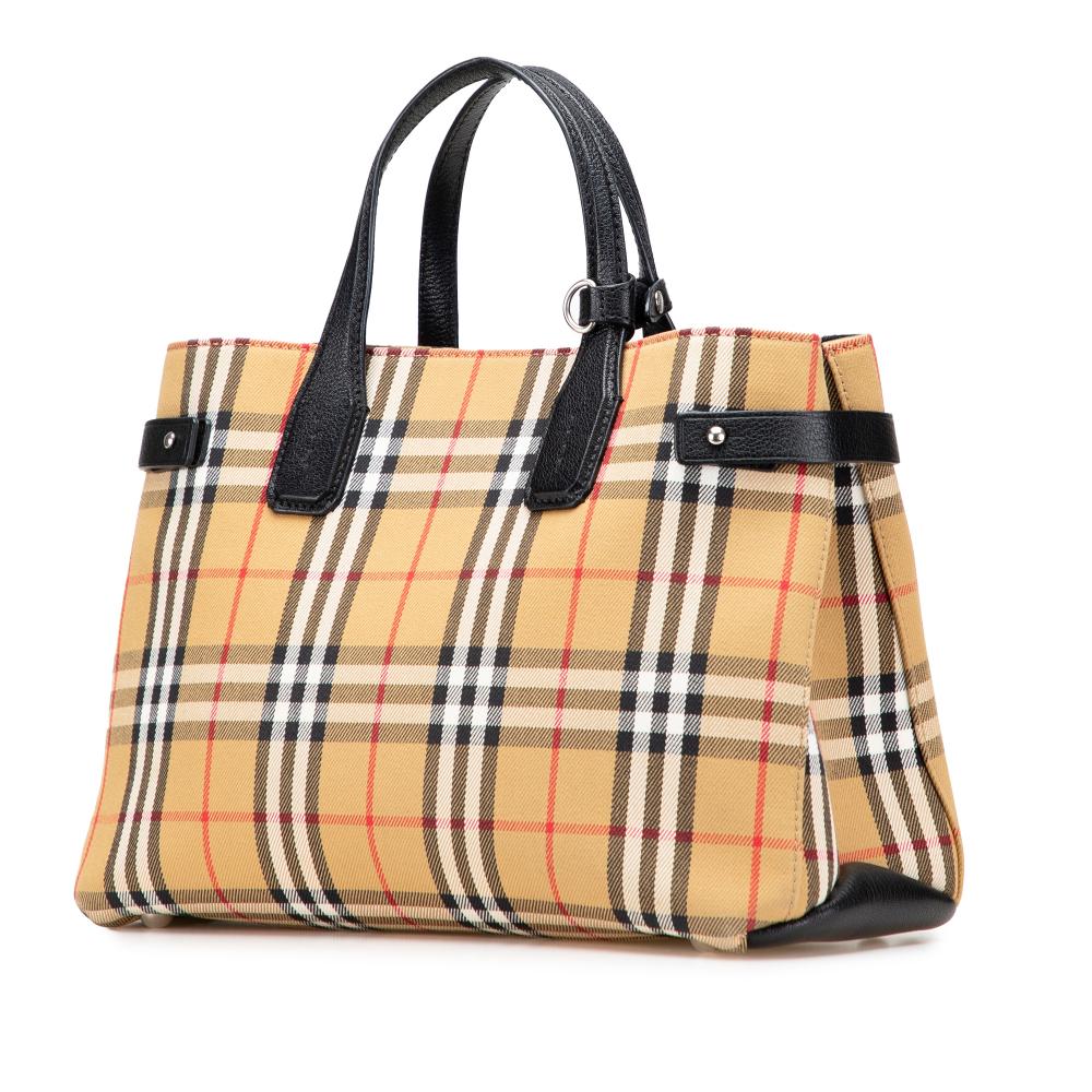 Burberry B Burberry Brown Beige Canvas Fabric Medium House Check Banner Satchel Italy