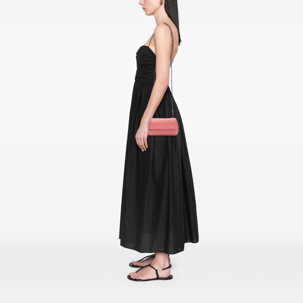 Bottega Veneta B Bottega Veneta Pink Nappa Leather Leather Mini Nappa Intrecciato Expandable Chain Crossbody Italy