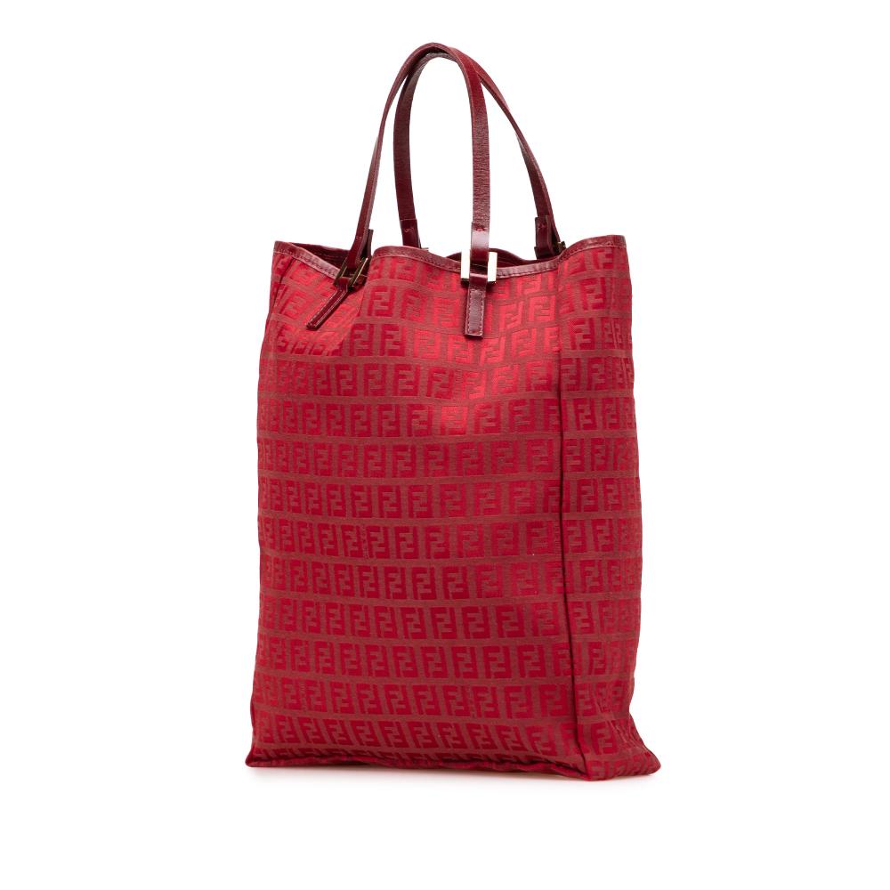 Fendi B Fendi Red Canvas Fabric Zucchino Tote Italy