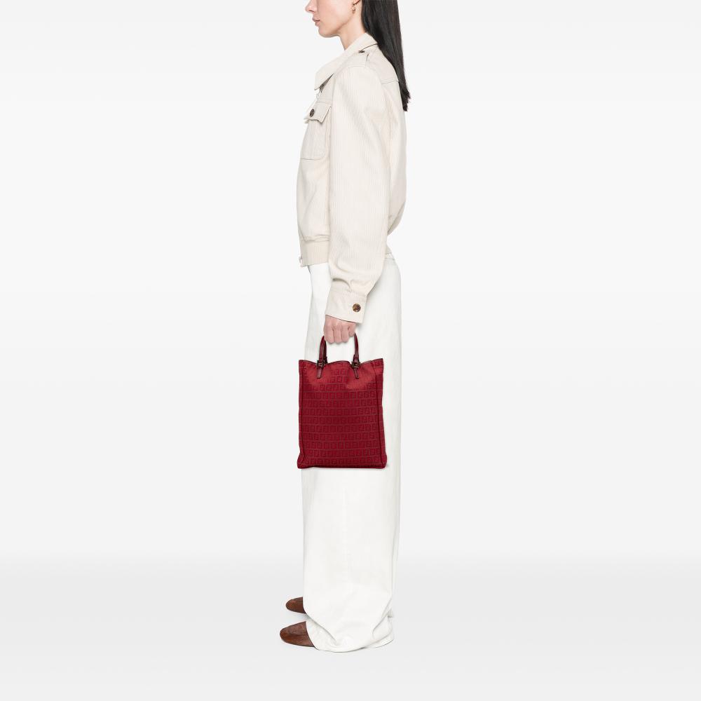 Fendi B Fendi Red Canvas Fabric Zucchino Tote Italy