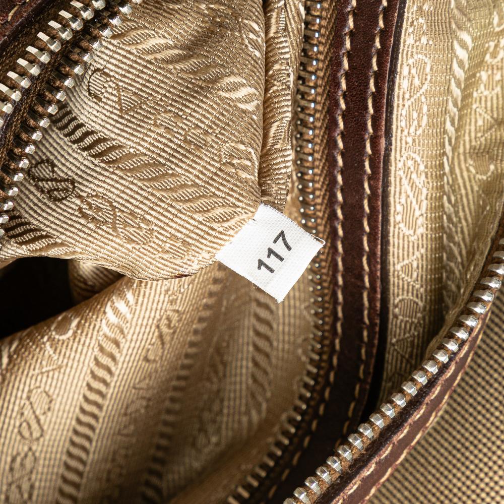 Prada B Prada Brown Beige Canvas Fabric Canapa Logo Crossbody Italy