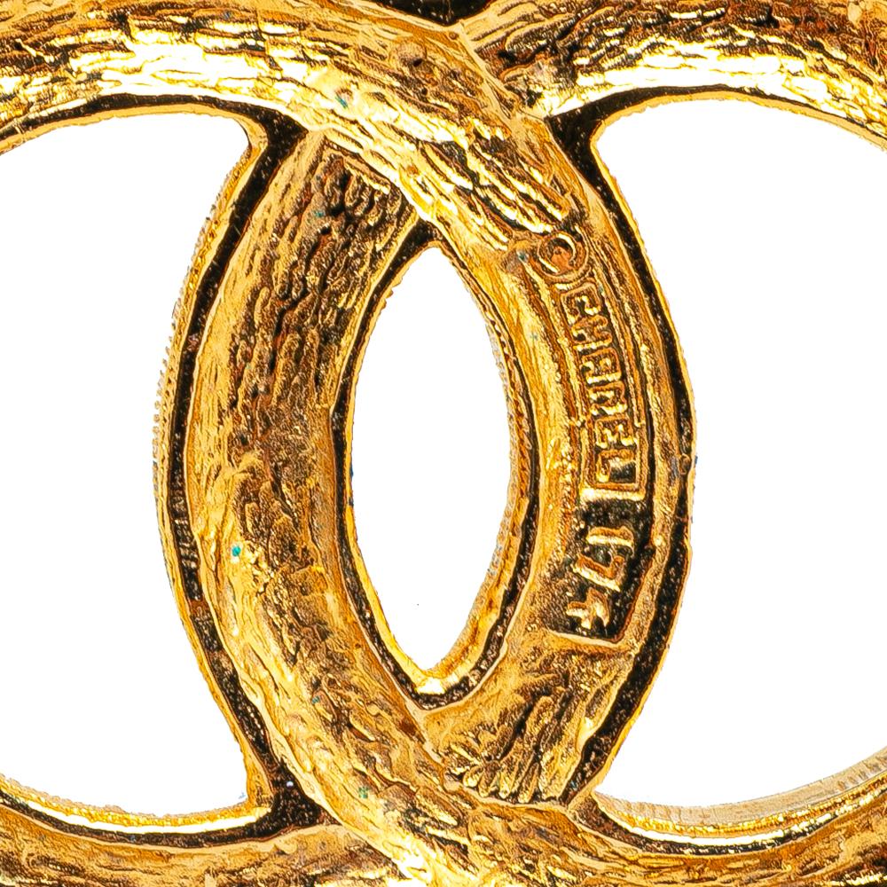 Chanel AB Chanel Gold Gold Plated Metal Rhinestone CC Brooch France