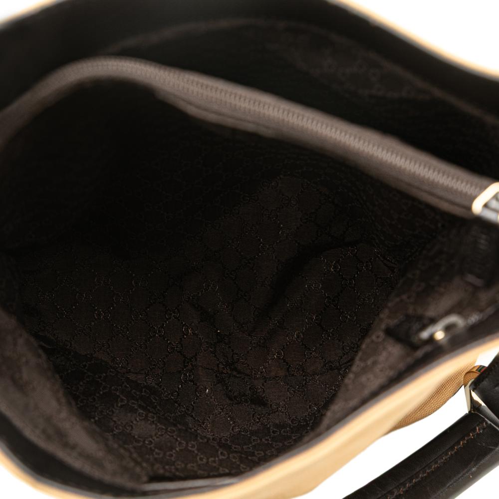 Gucci B Gucci Brown Beige Canvas Fabric Web Shoulder Bag Italy