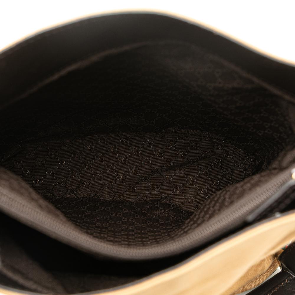 Gucci B Gucci Brown Beige Canvas Fabric Web Shoulder Bag Italy