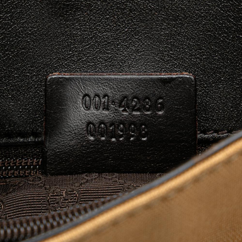 Gucci B Gucci Brown Beige Canvas Fabric Web Shoulder Bag Italy