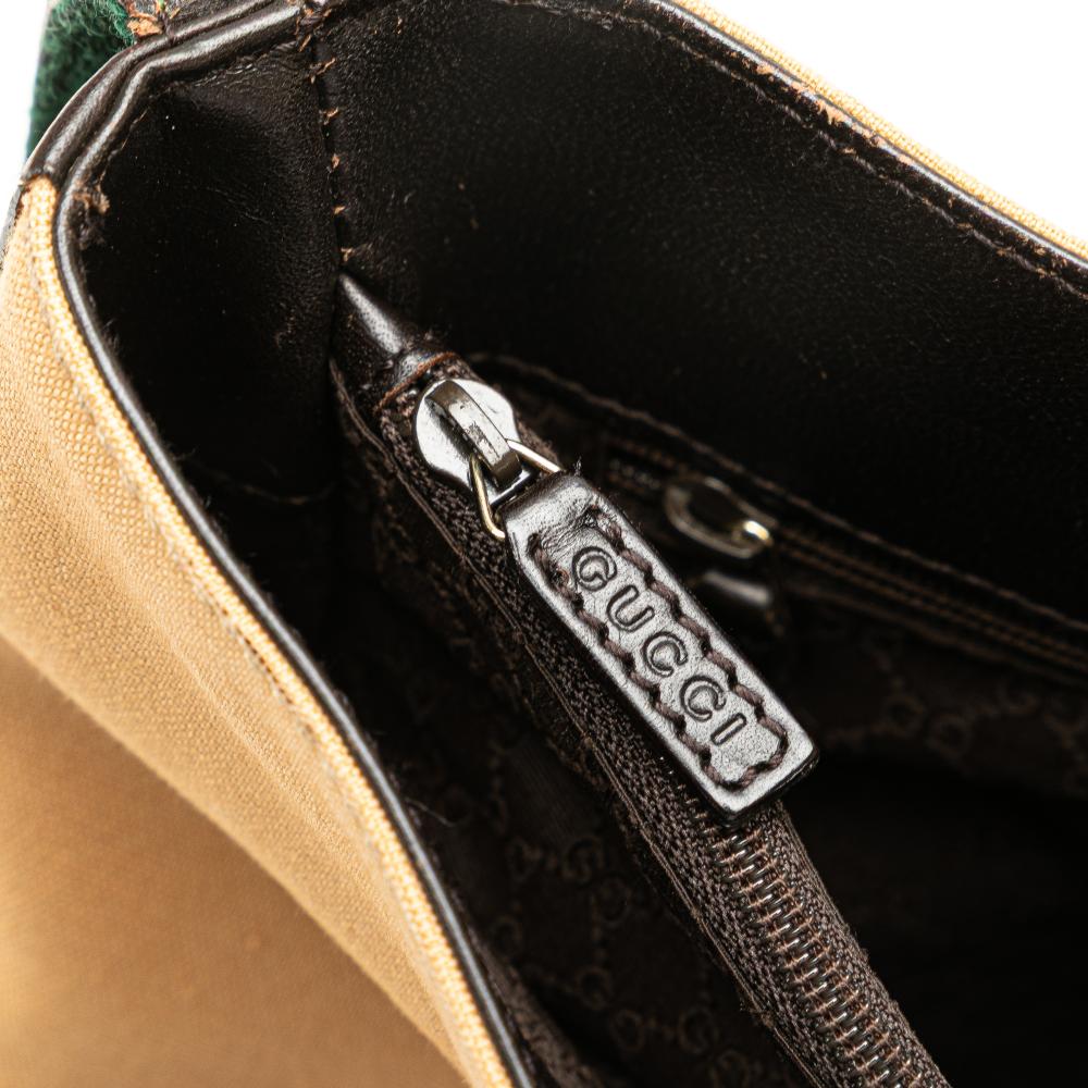 Gucci B Gucci Brown Beige Canvas Fabric Web Shoulder Bag Italy