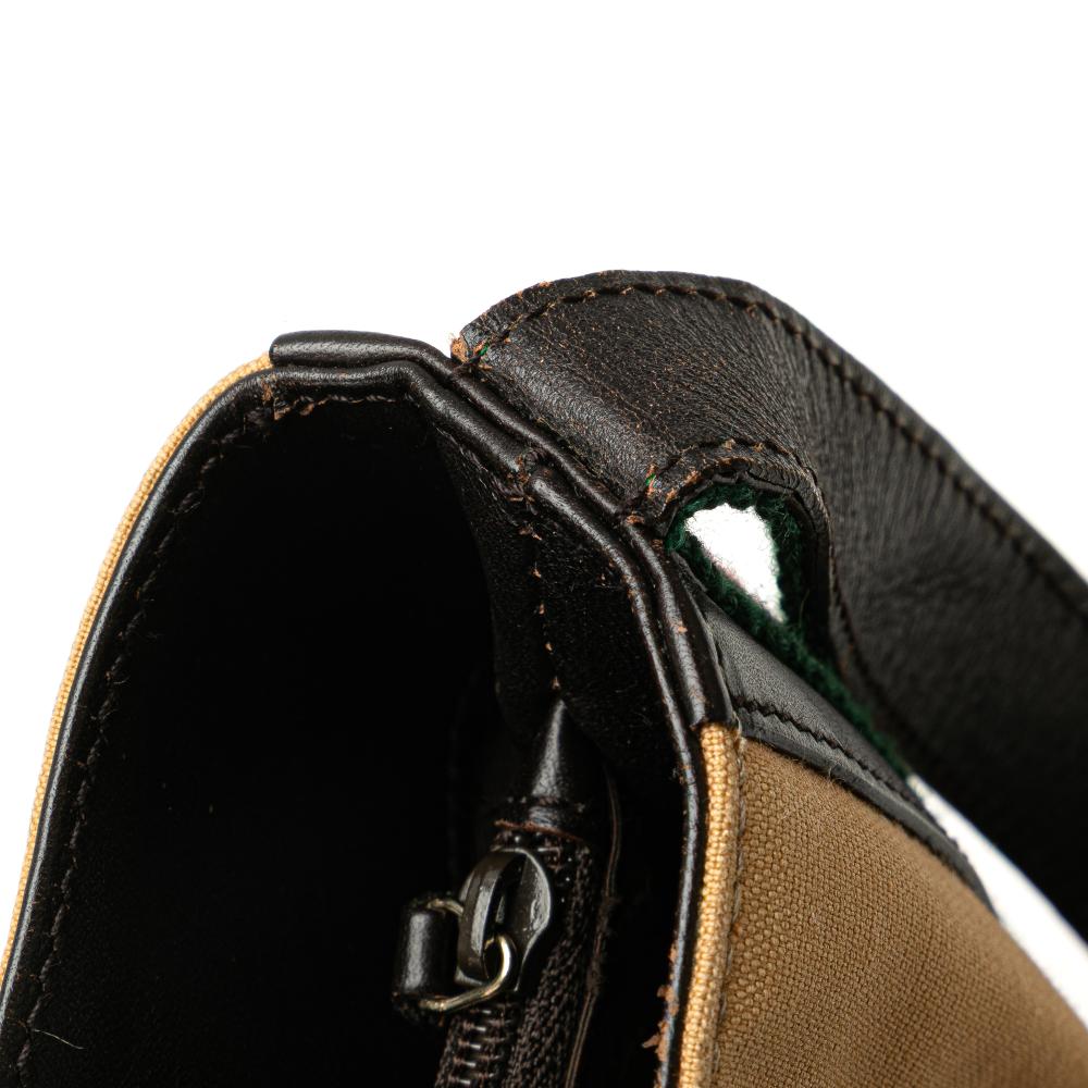 Gucci B Gucci Brown Beige Canvas Fabric Web Shoulder Bag Italy