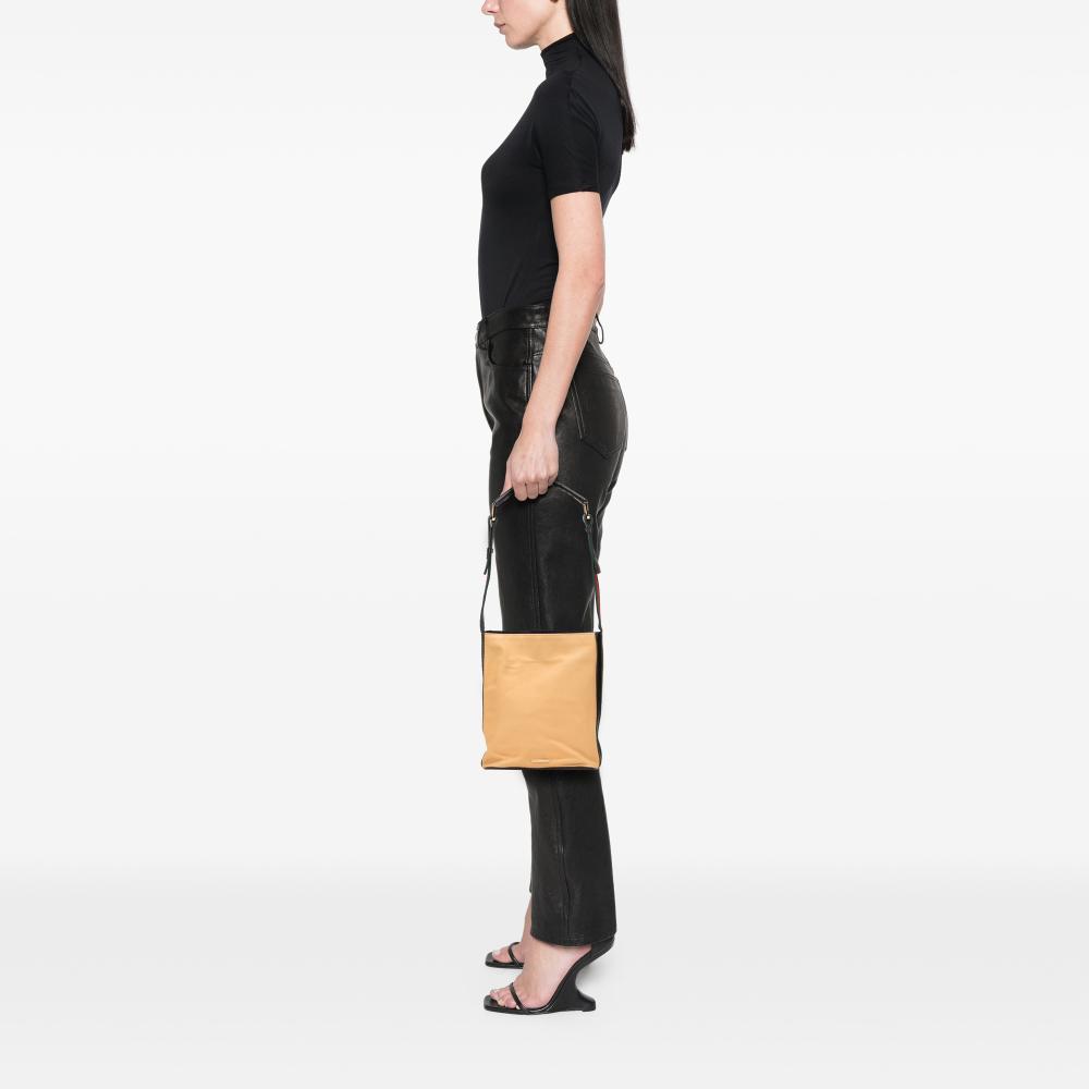 Gucci B Gucci Brown Beige Canvas Fabric Web Shoulder Bag Italy