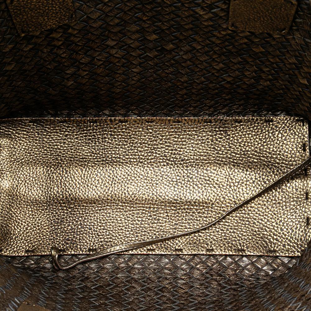 Bottega Veneta B Bottega Veneta Brown Bronze Lambskin Leather Leather Lambskin Intreccio Cabat Tote Italy