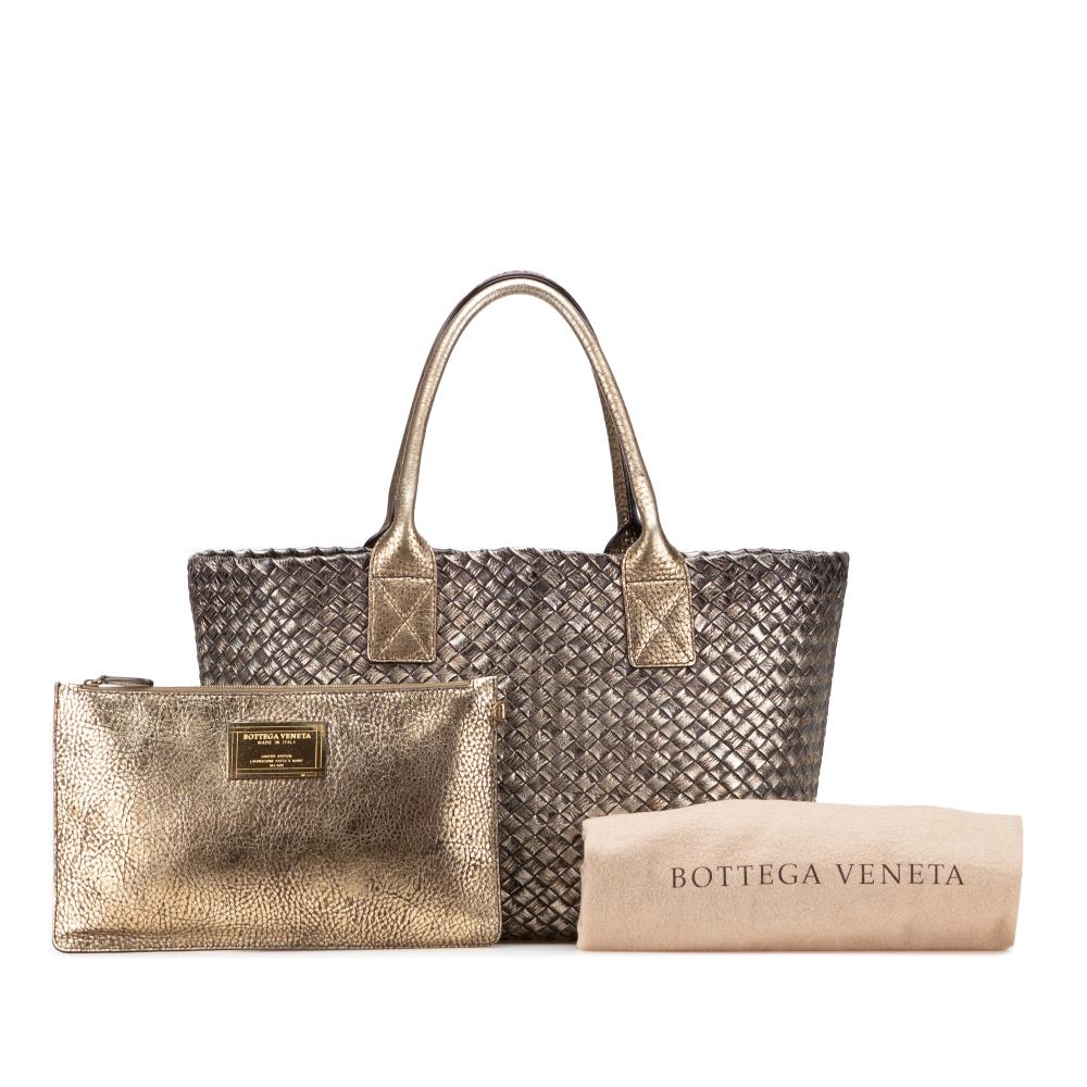 Bottega Veneta B Bottega Veneta Brown Bronze Lambskin Leather Leather Lambskin Intreccio Cabat Tote Italy