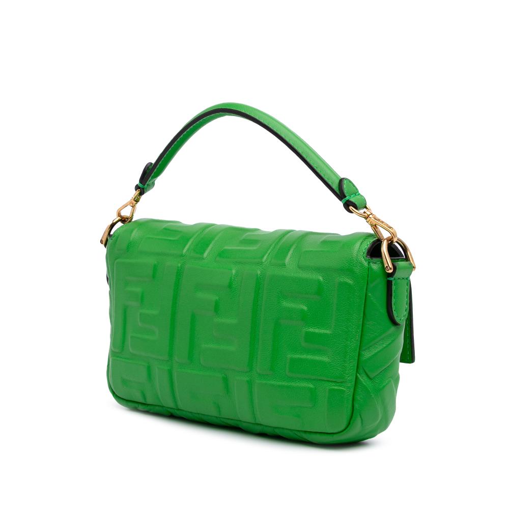 Fendi AB Fendi Green Lime Calf Leather Mini Zucca Embossed Baguette Satchel Italy