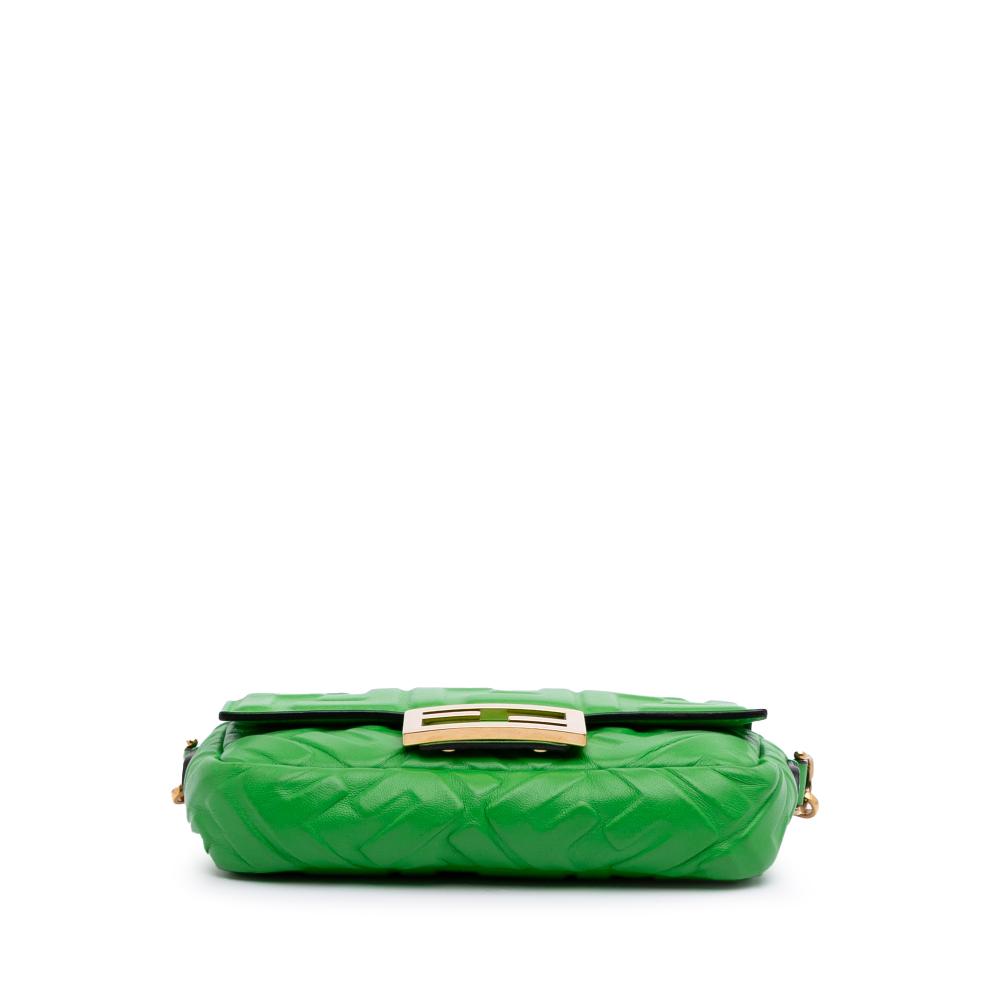 Fendi AB Fendi Green Lime Calf Leather Mini Zucca Embossed Baguette Satchel Italy