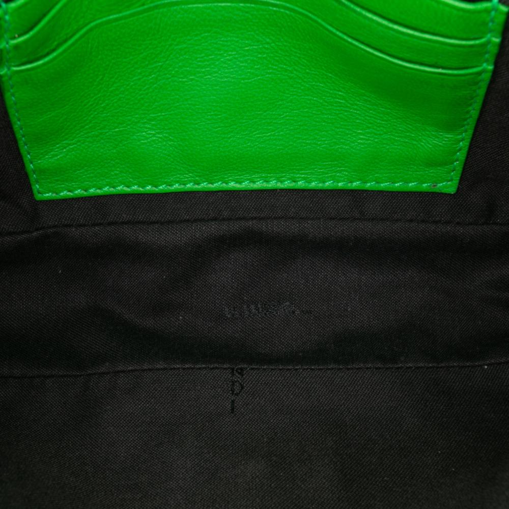 Fendi AB Fendi Green Lime Calf Leather Mini Zucca Embossed Baguette Satchel Italy