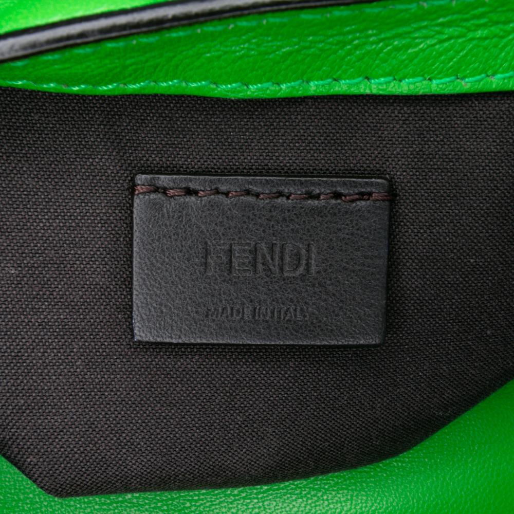 Fendi AB Fendi Green Lime Calf Leather Mini Zucca Embossed Baguette Satchel Italy