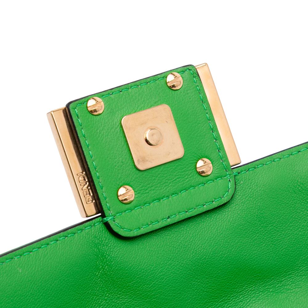 Fendi AB Fendi Green Lime Calf Leather Mini Zucca Embossed Baguette Satchel Italy