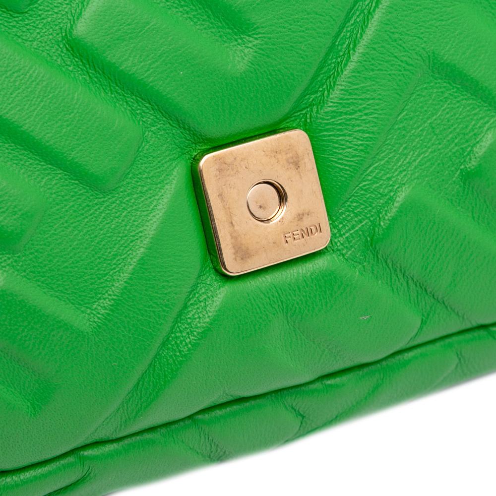 Fendi AB Fendi Green Lime Calf Leather Mini Zucca Embossed Baguette Satchel Italy