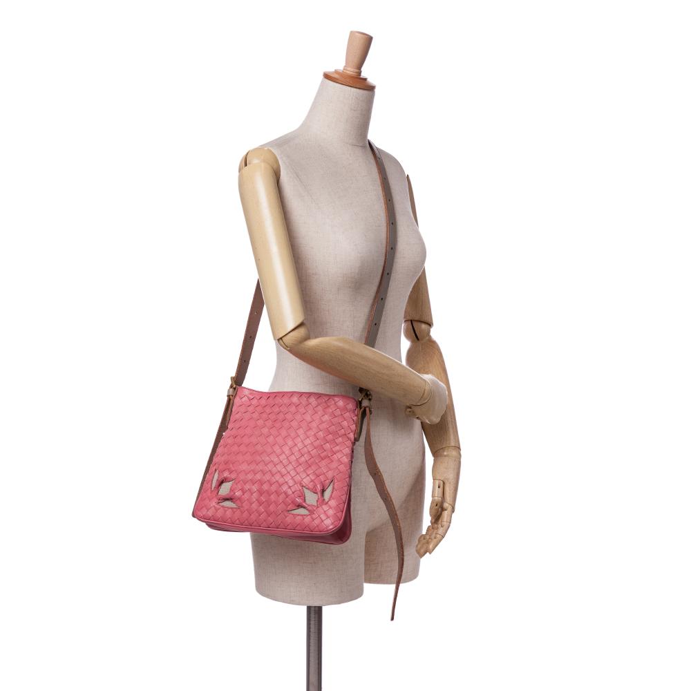 Bottega Veneta B Bottega Veneta Pink Blush Calf Leather Intrecciato Crossbody Italy