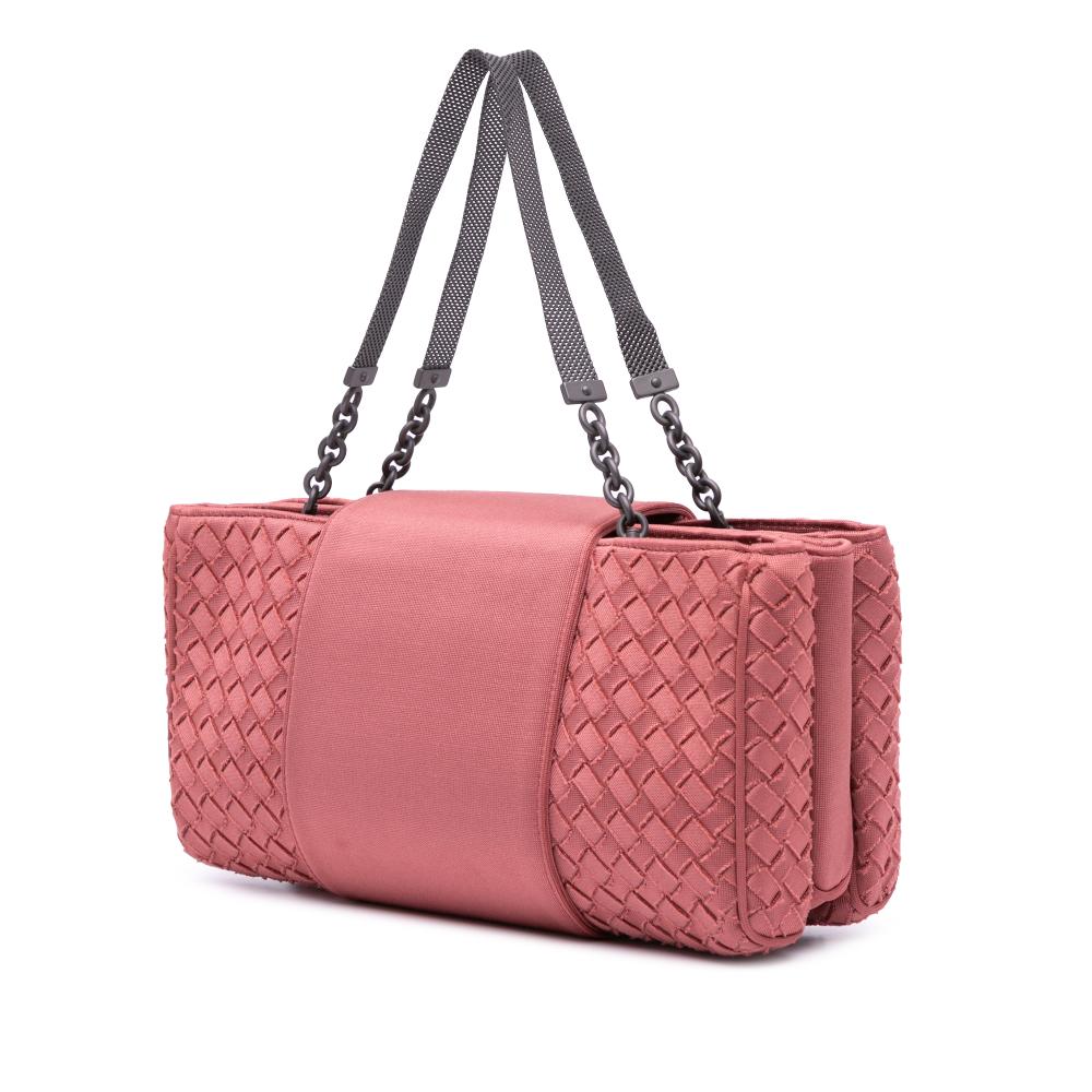 Bottega Veneta AB Bottega Veneta Pink Canvas Fabric Intrecciato Buckle Flap Handbag Italy