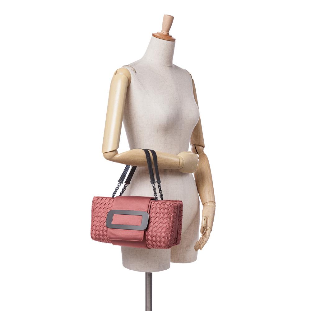Bottega Veneta AB Bottega Veneta Pink Canvas Fabric Intrecciato Buckle Flap Handbag Italy
