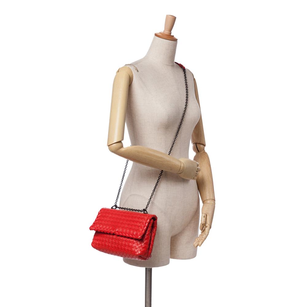 Bottega Veneta B Bottega Veneta Red Nappa Leather Leather Baby Nappa Intrecciato Olimpia Crossbody Italy