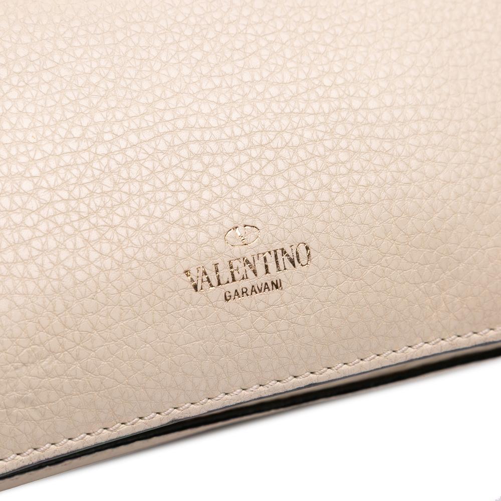 Valentino B Valentino Brown Light Beige Calf Leather skin B Rockstud Chain Shoulder Bag Italy