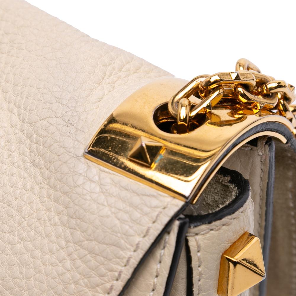 Valentino B Valentino Brown Light Beige Calf Leather skin B Rockstud Chain Shoulder Bag Italy