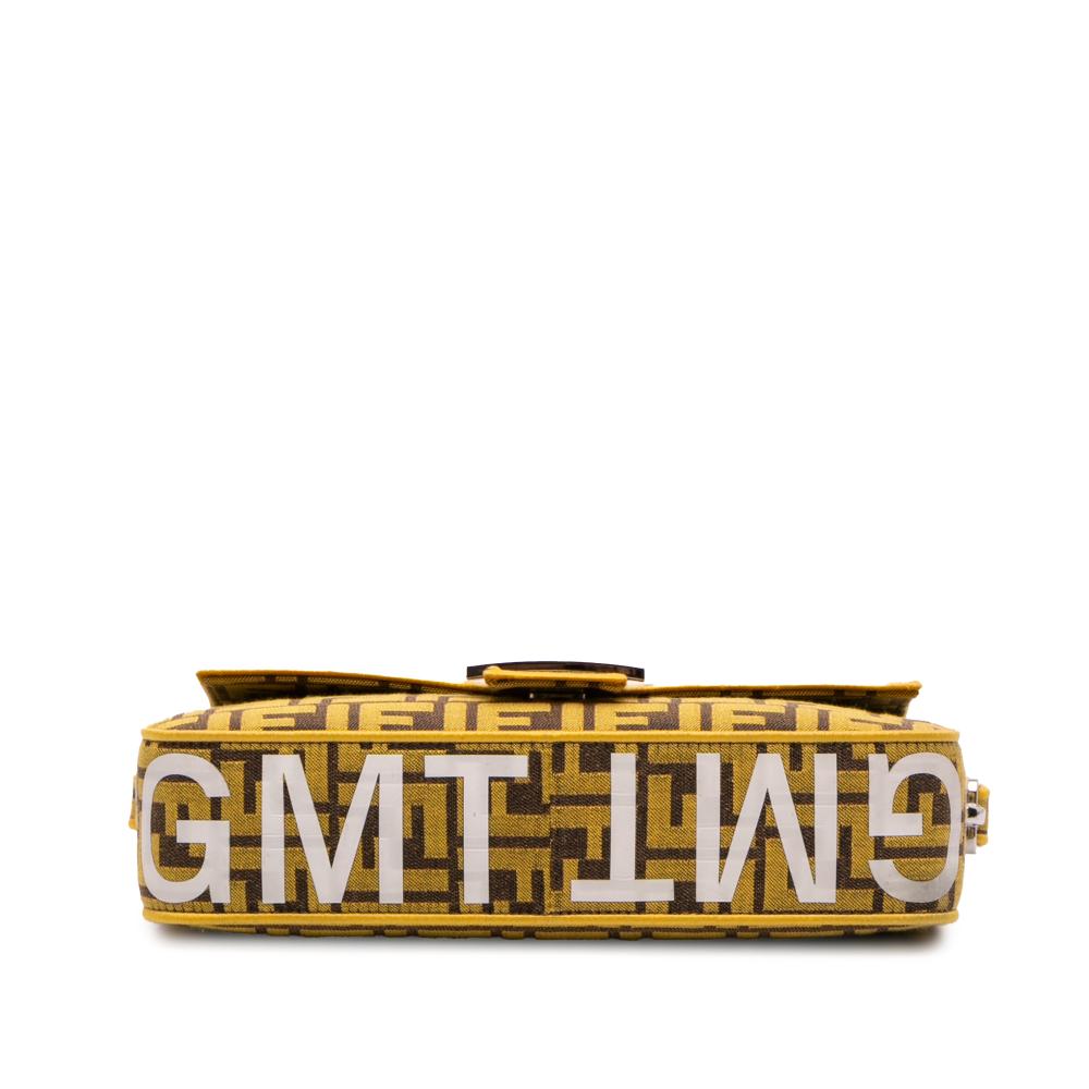 Fendi AB Fendi Yellow Canvas Fabric FRGMT x Zucca Embroidered Baguette Satchel Italy