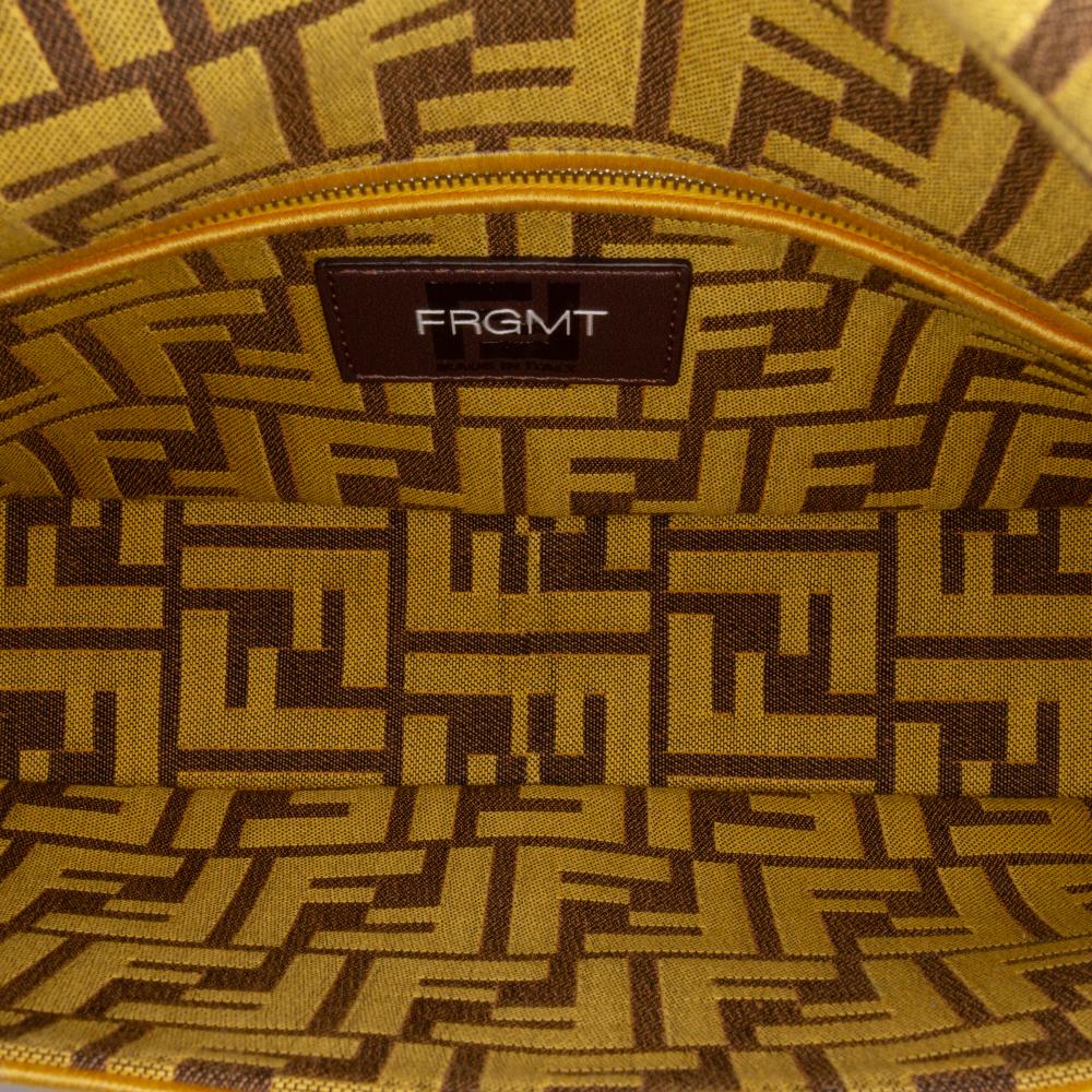 Fendi AB Fendi Yellow Canvas Fabric FRGMT x Zucca Embroidered Baguette Satchel Italy