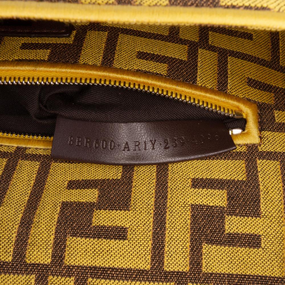 Fendi AB Fendi Yellow Canvas Fabric FRGMT x Zucca Embroidered Baguette Satchel Italy