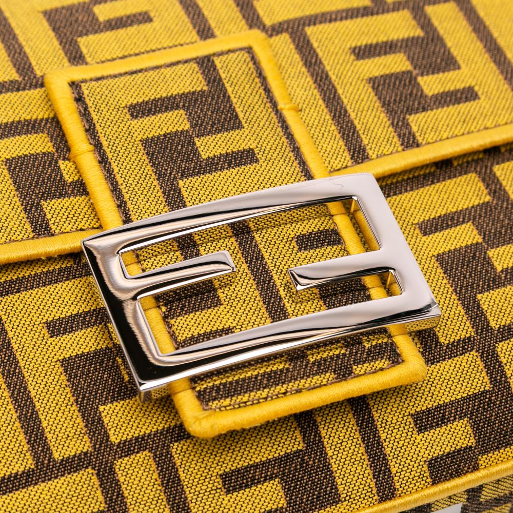 Fendi AB Fendi Yellow Canvas Fabric FRGMT x Zucca Embroidered Baguette Satchel Italy