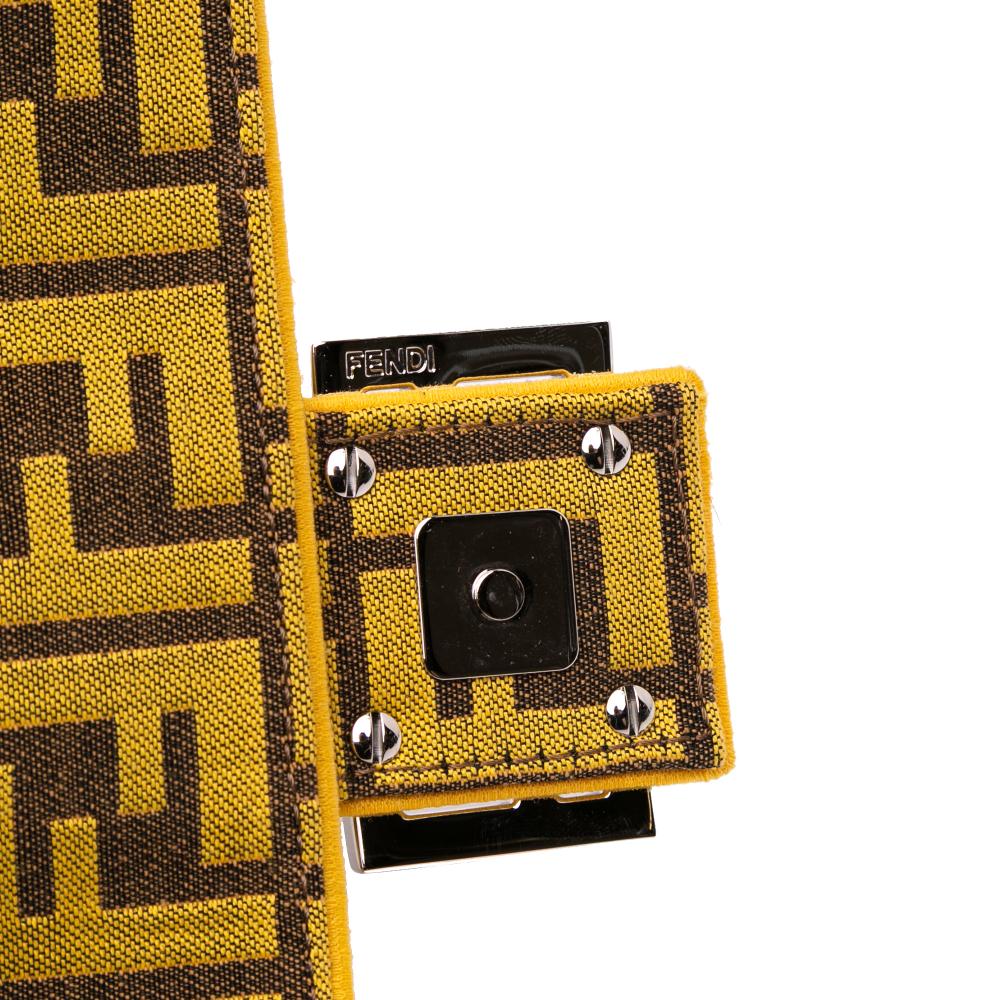 Fendi AB Fendi Yellow Canvas Fabric FRGMT x Zucca Embroidered Baguette Satchel Italy