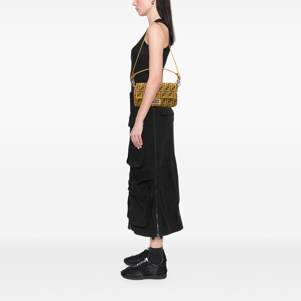 Fendi AB Fendi Yellow Canvas Fabric FRGMT x Zucca Embroidered Baguette Satchel Italy