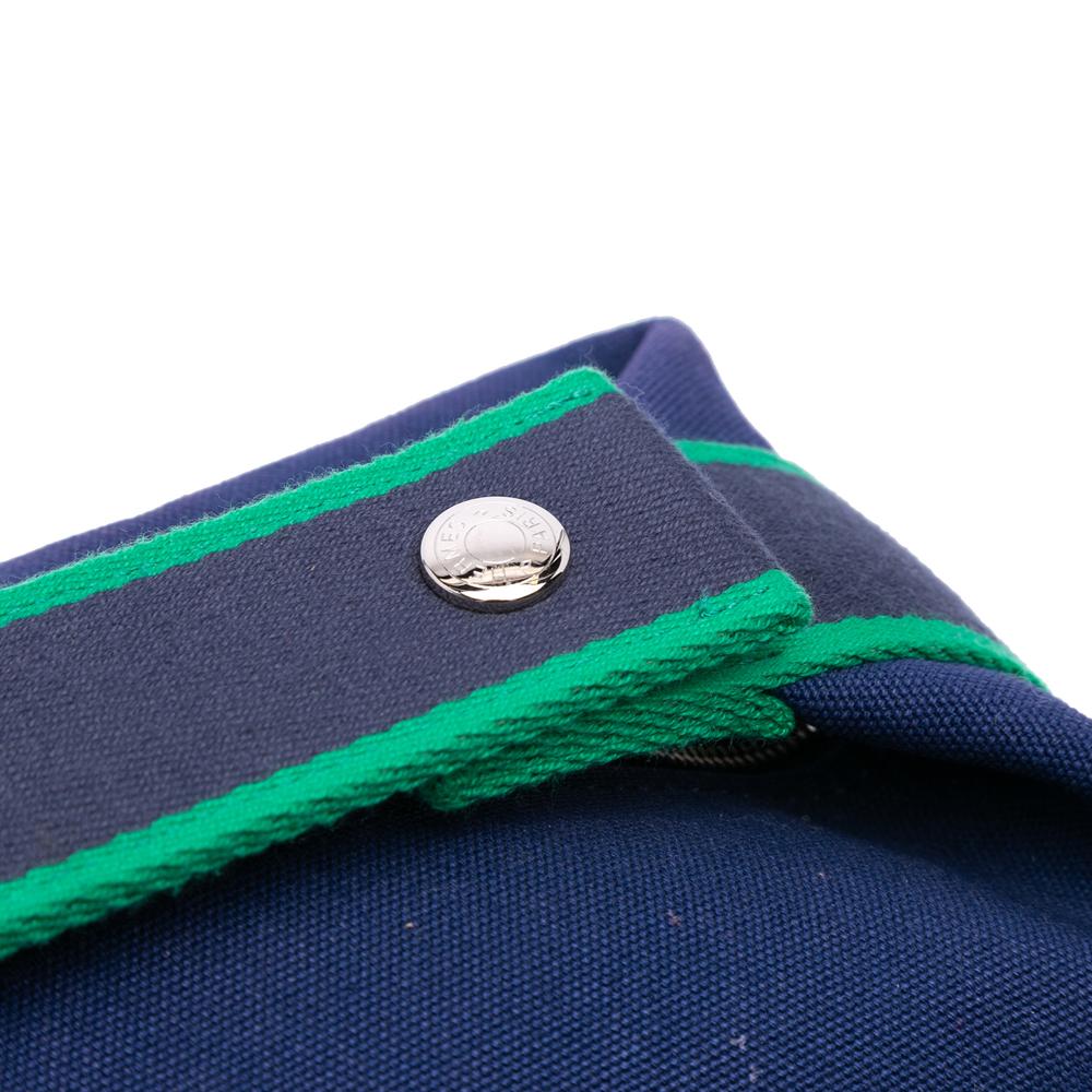 Hermès B Hermès Blue Dark Blue with Green Canvas Fabric Small Toile Bride A Brac Case France