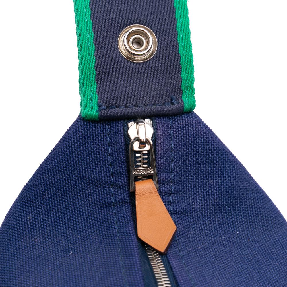 Hermès B Hermès Blue Dark Blue with Green Canvas Fabric Small Toile Bride A Brac Case France