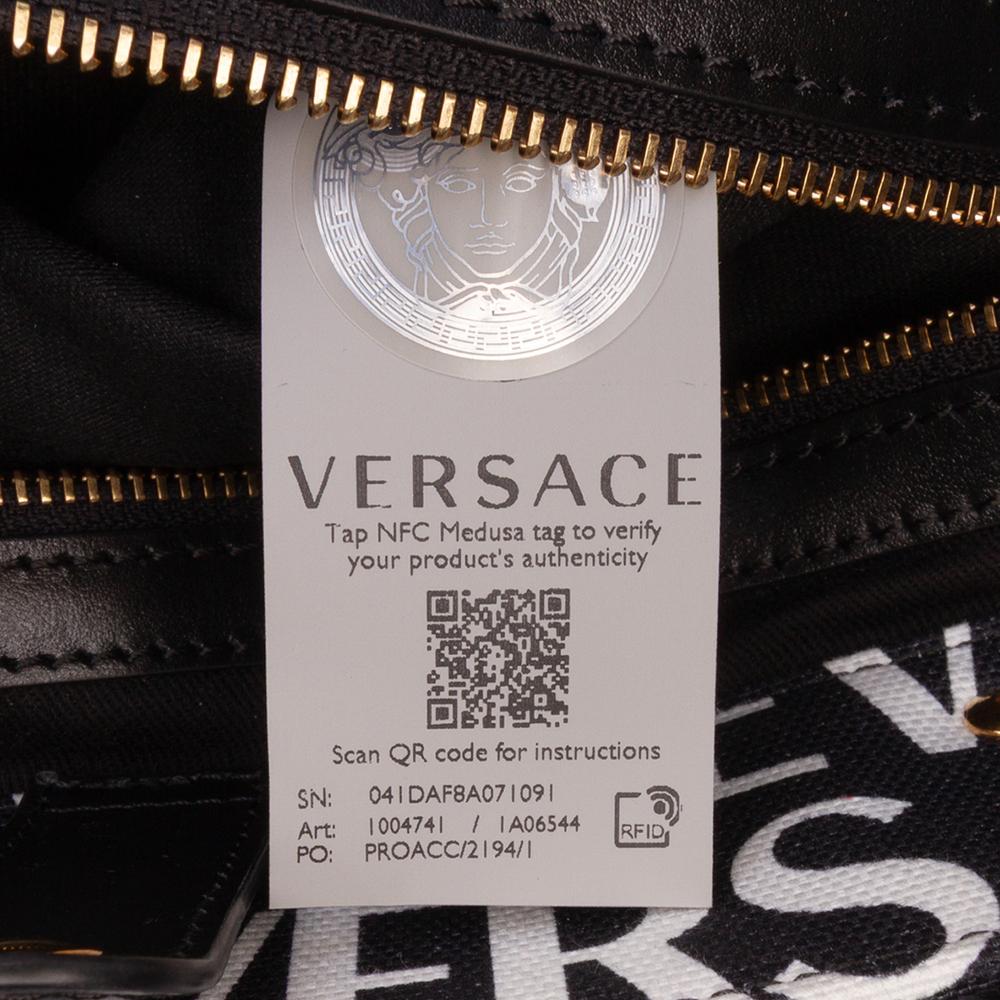 Versace AB Versace Black with White Canvas Fabric Logo Print Tote Italy