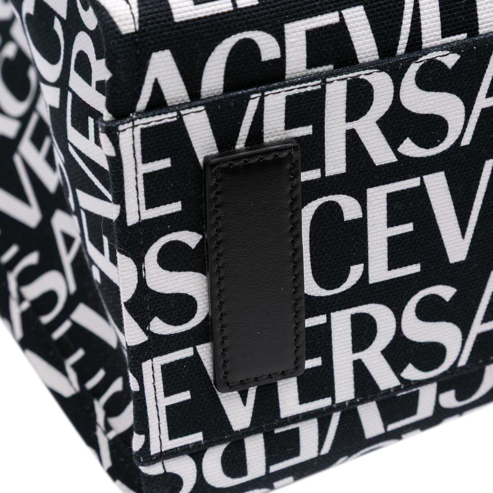 Versace AB Versace Black with White Canvas Fabric Logo Print Tote Italy