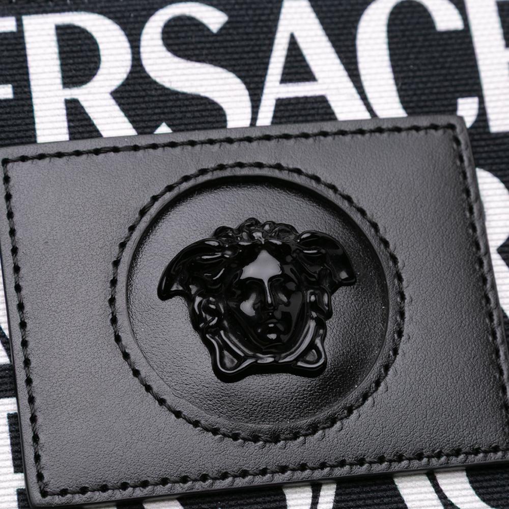 Versace AB Versace Black with White Canvas Fabric Logo Print Tote Italy