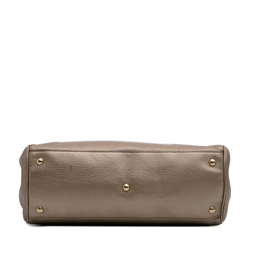 Gucci B Gucci Gold Calf Leather Medium skin Bamboo Shopper Satchel Italy