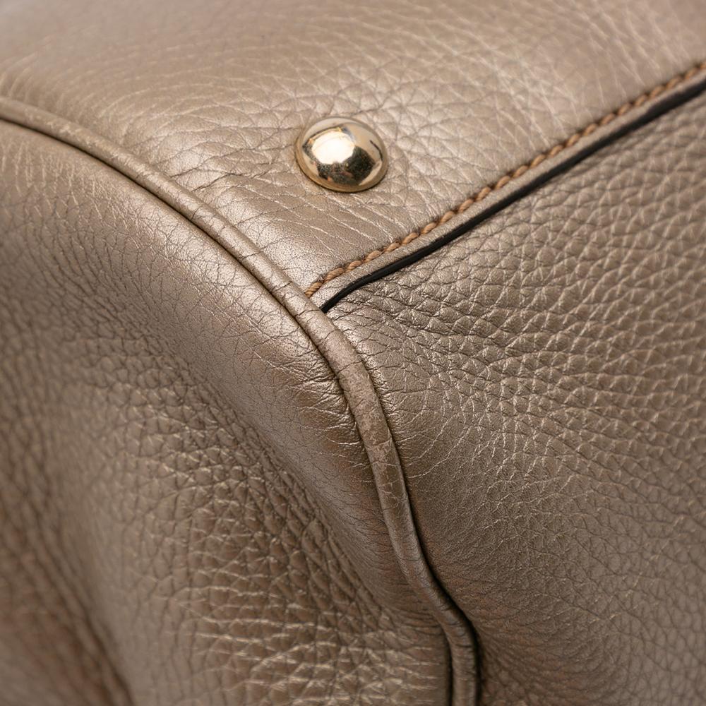 Gucci B Gucci Gold Calf Leather Medium skin Bamboo Shopper Satchel Italy