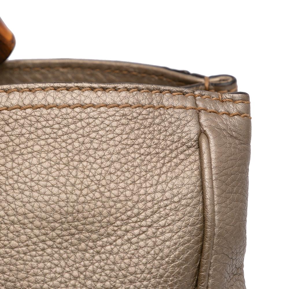 Gucci B Gucci Gold Calf Leather Medium skin Bamboo Shopper Satchel Italy