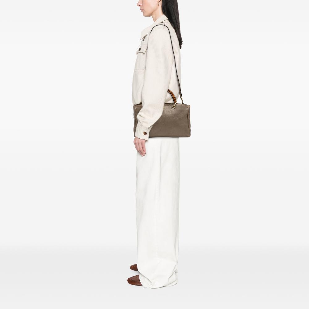 Gucci B Gucci Gold Calf Leather Medium skin Bamboo Shopper Satchel Italy