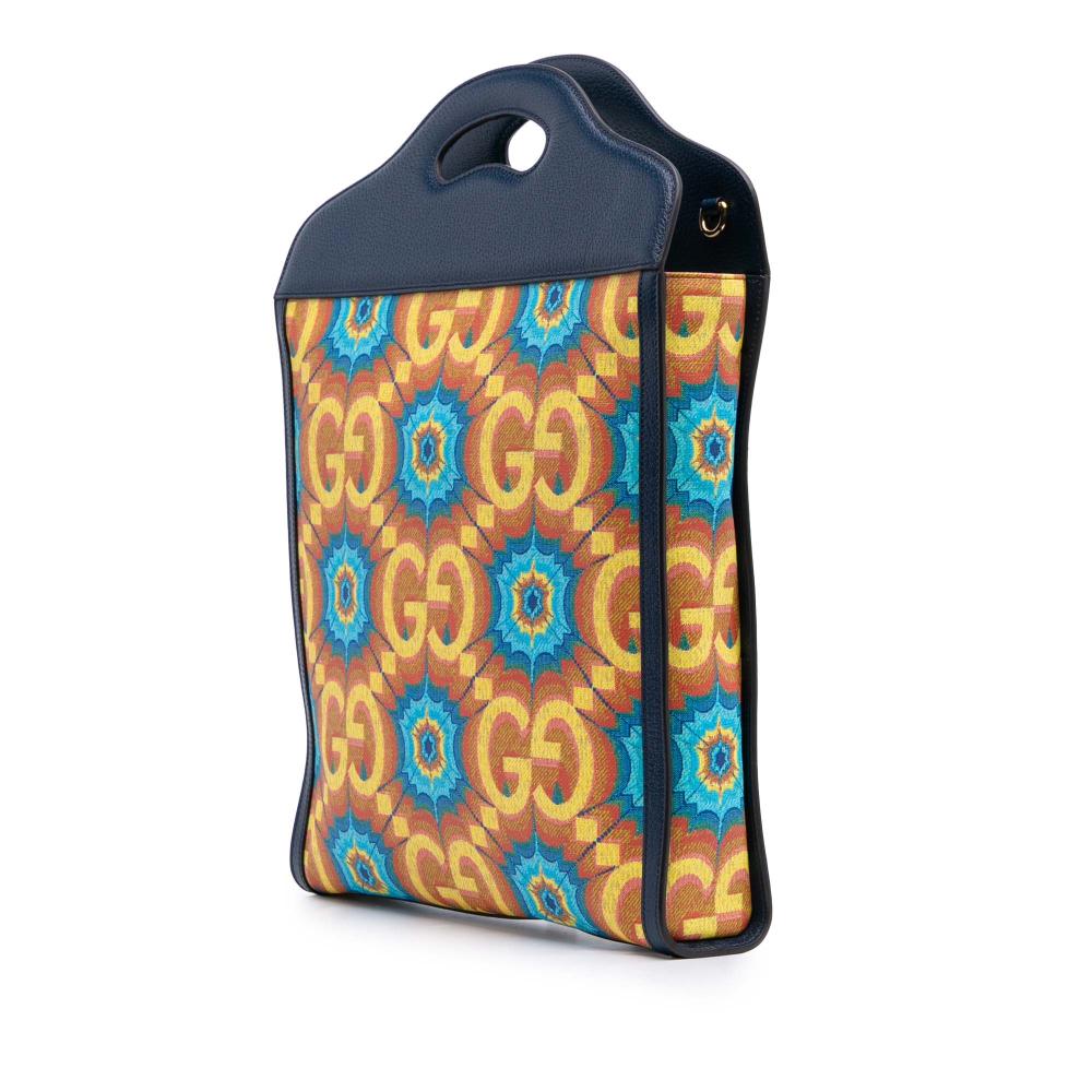 Gucci AB Gucci Blue Coated Canvas Fabric GG Supreme Kaleidoscope Tote Italy