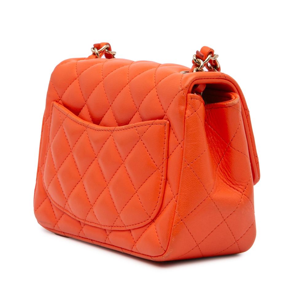 Chanel B Chanel Orange Lambskin Leather Leather Mini Square Classic Lambskin Single Flap Italy