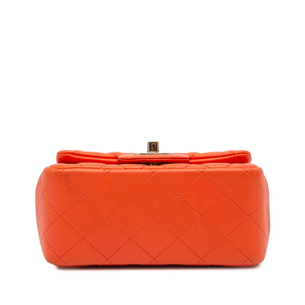 Chanel B Chanel Orange Lambskin Leather Leather Mini Square Classic Lambskin Single Flap Italy