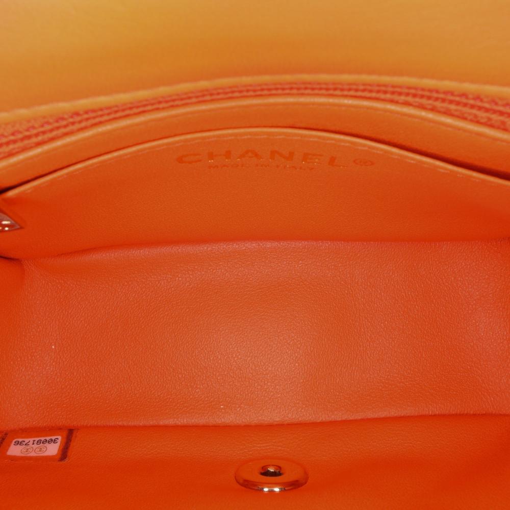 Chanel B Chanel Orange Lambskin Leather Leather Mini Square Classic Lambskin Single Flap Italy