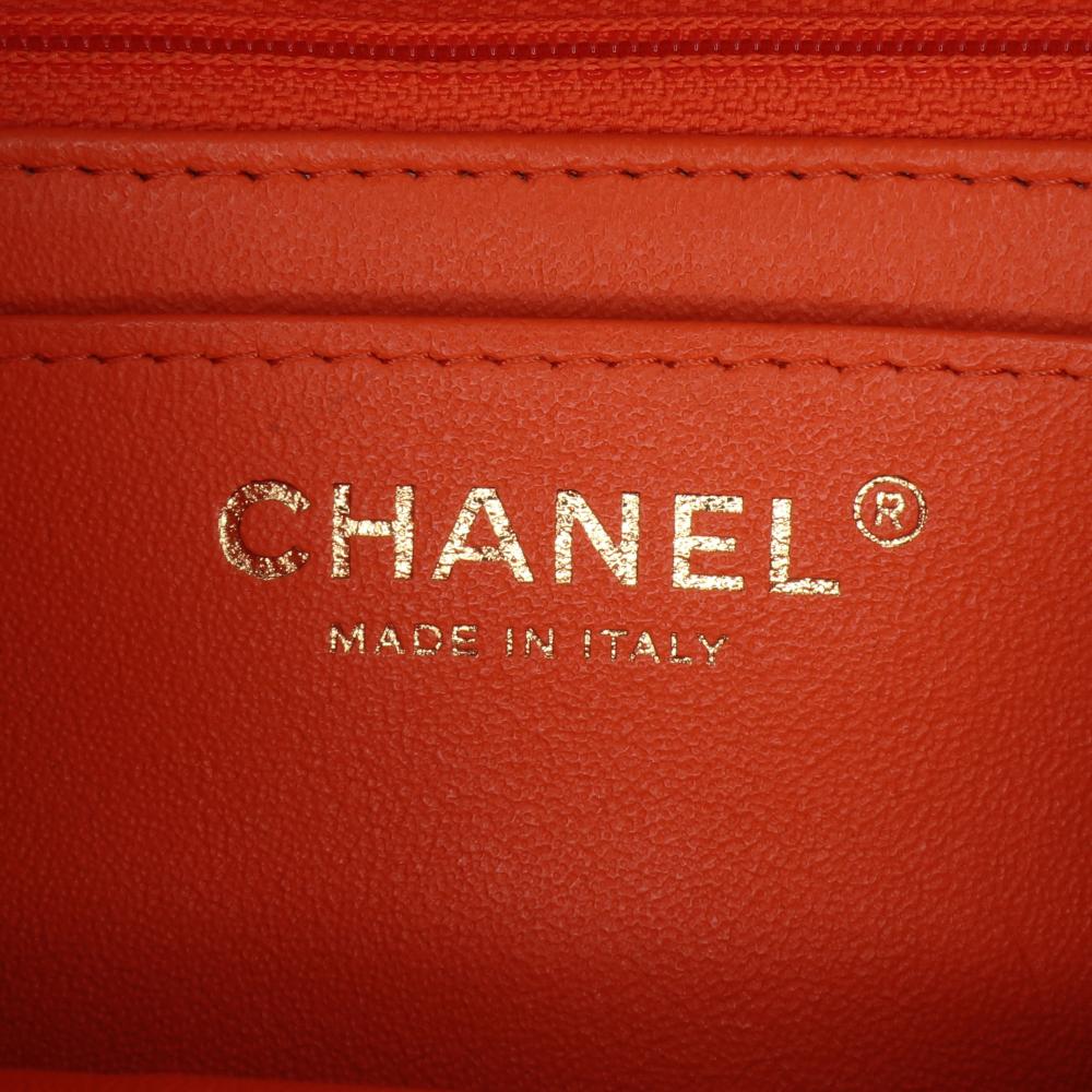 Chanel B Chanel Orange Lambskin Leather Leather Mini Square Classic Lambskin Single Flap Italy