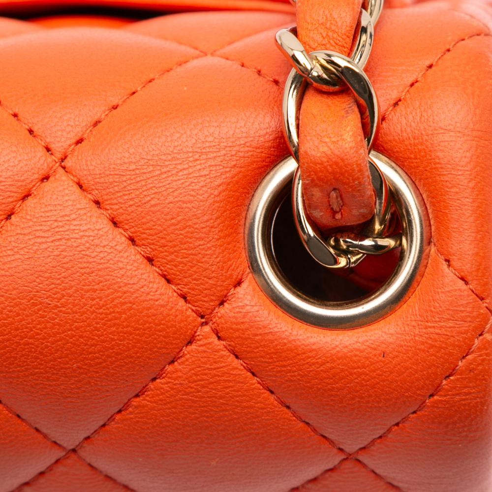 Chanel B Chanel Orange Lambskin Leather Leather Mini Square Classic Lambskin Single Flap Italy