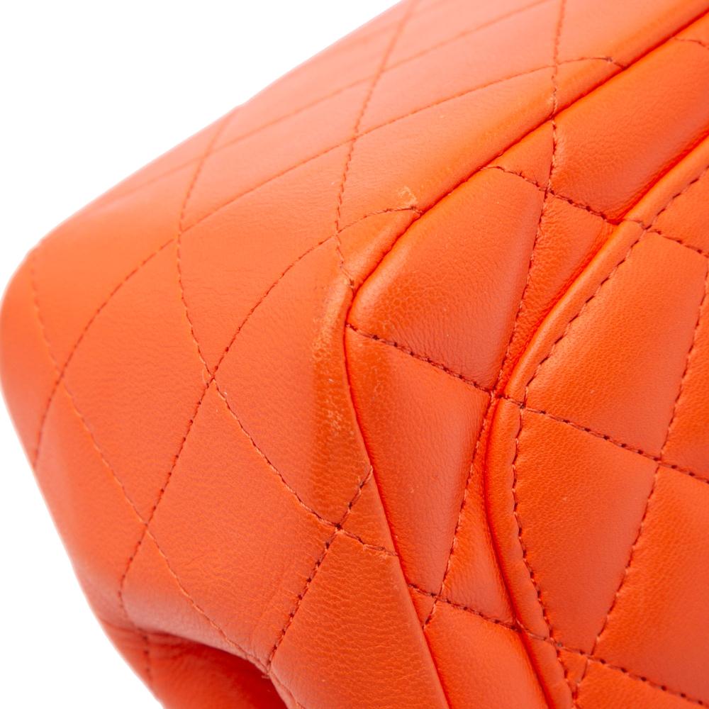 Chanel B Chanel Orange Lambskin Leather Leather Mini Square Classic Lambskin Single Flap Italy