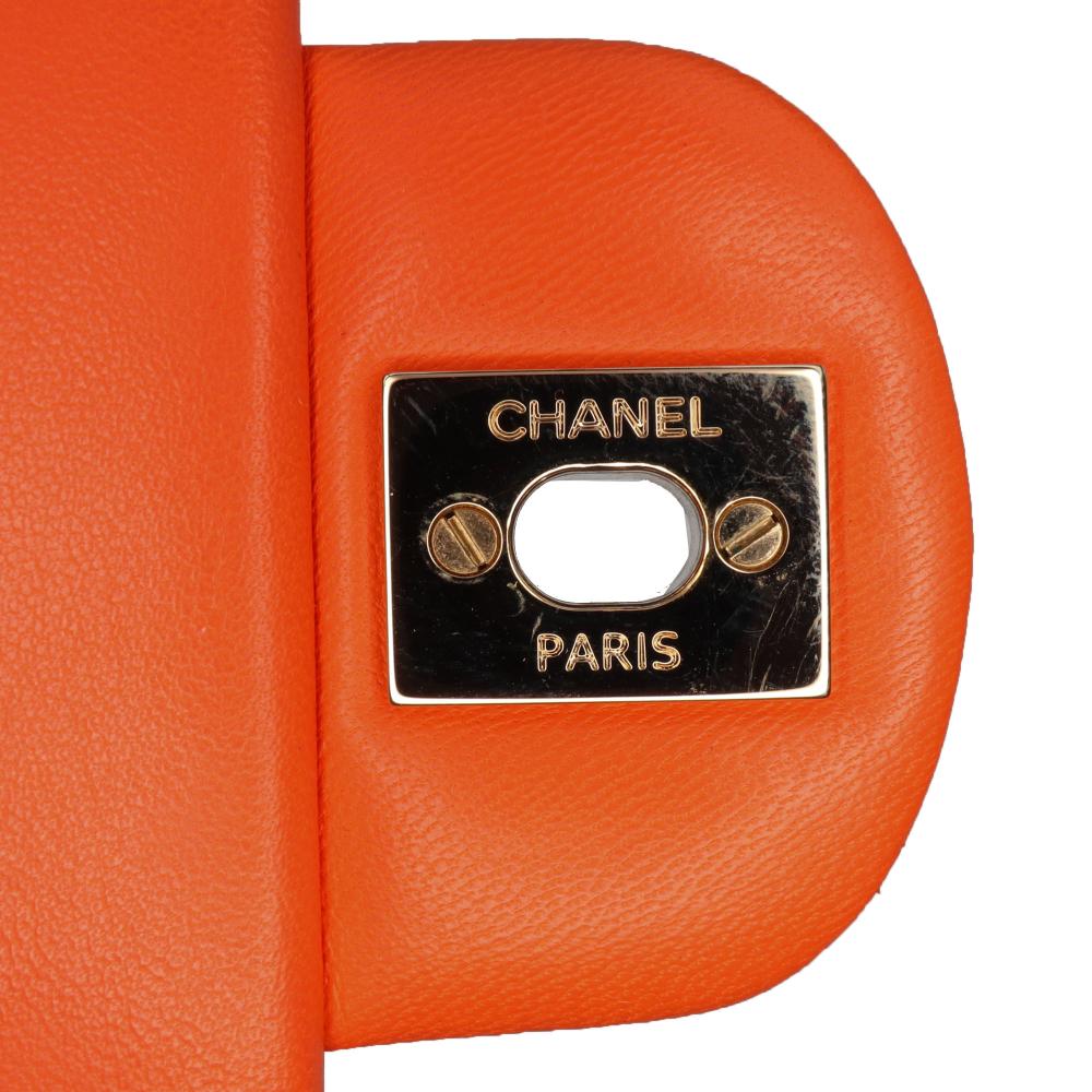 Chanel B Chanel Orange Lambskin Leather Leather Mini Square Classic Lambskin Single Flap Italy