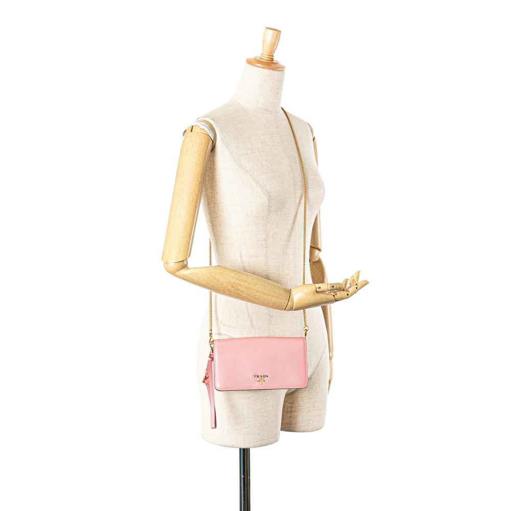Prada B Prada Pink Saffiano Leather Lux Wallet on Chain Italy